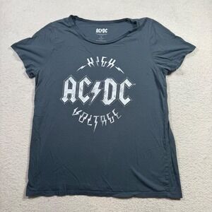 AC/DC Graphic T-Shirt Women XL Gray Excellent High Voltage Rock Band Tee Grunge